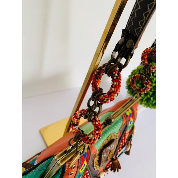 Mary Frances Shoulder Bag Boho Festival Beaded Embroidered Vibrant Small Stunner - Picture 13 of 15